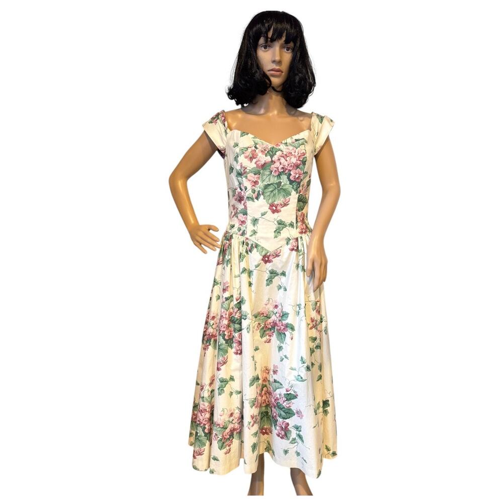 Vintage romantic floral pink Hydrindra off shoulder formal dress size small - Picture 3 of 16